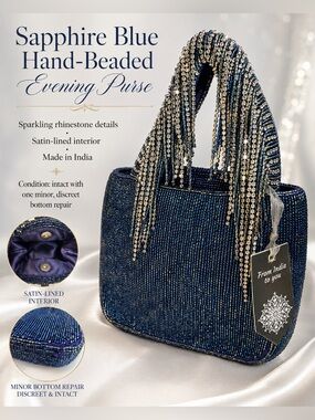 Made in India Sapphire Blue Hand-Beaded Evening Purse